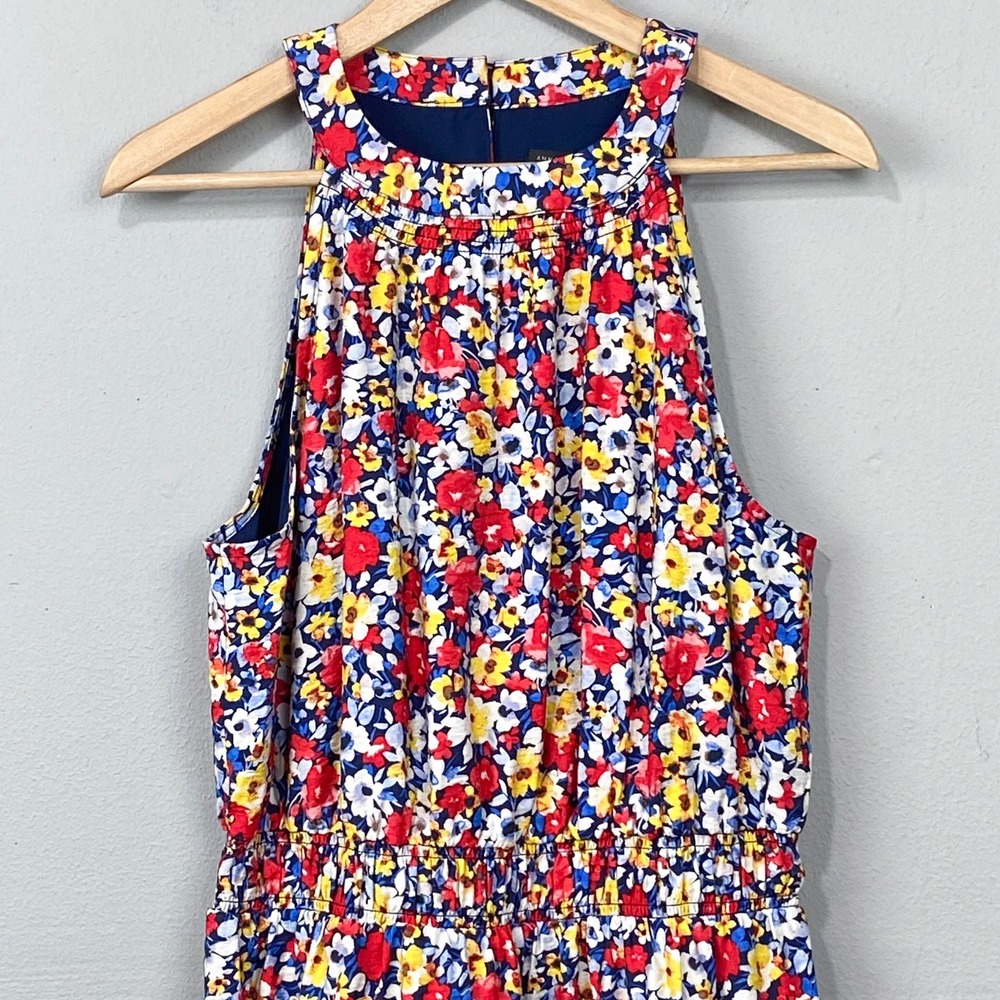 Ann Taylor Maxi Dress Womens L Tall‎ Red Blue Floral Halter Tiered Ruffle Long